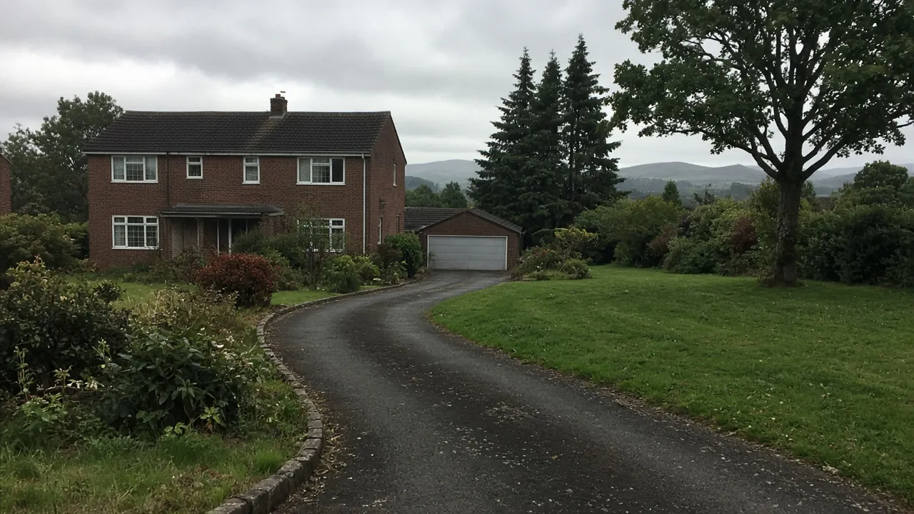 Long tarmac driveway leading to a 1960s detached house in Nunthorpe